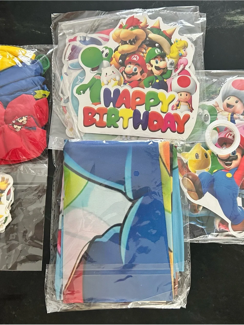 Super Mario Happy Birthday Party Banner and Decorations - Blue